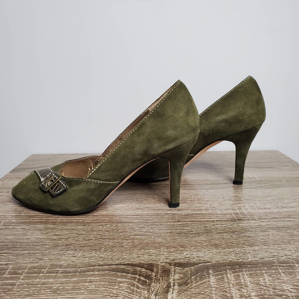 VAN ELI • Polly Green Suede Peep Toe Pumps Heels Sz 9 - Picture 4 of 10